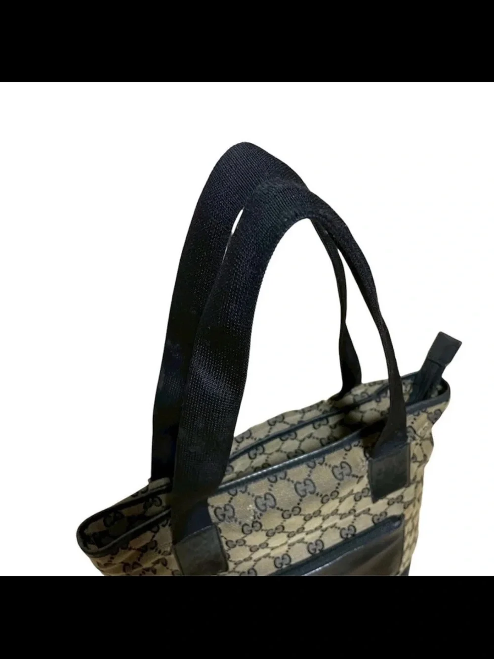 Gucci Beige GG Canvas Tote with Black Leather Accents